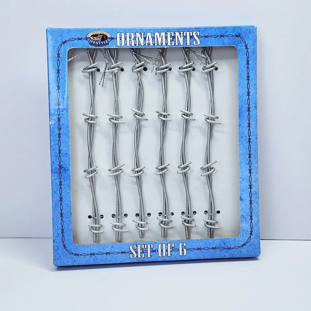 Lot of 7 Montana Lifestyles Barbed Wire Ornaments 6 Pc. Silver Western Christmas